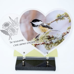 Pompes Funèbres Grosso : Plaque altu double coeur oiseau marguerite inox