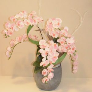 Pompes Funèbres Grosso : Composition vase gris orchidée rose