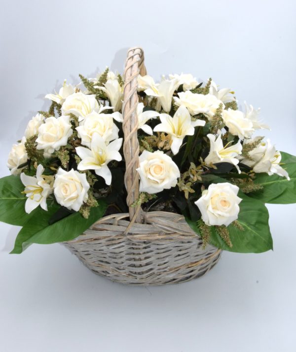 Pompes Funèbres Grosso : Panier fleuri blanc (A)