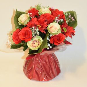 Pompes Funèbres Grosso : Bouquet bulle roses gerberas rouge (K)