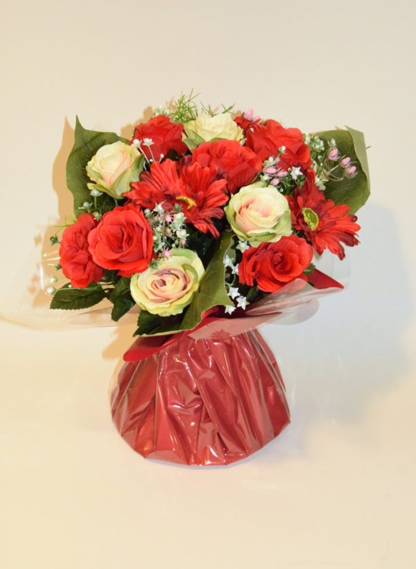 Pompes Funèbres Grosso : Bouquet bulle roses gerberas rouge (K)