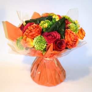Pompes Funèbres Grosso : Bouquet bulle roses rouge orange (D)