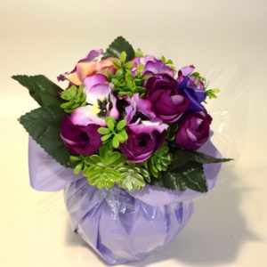 Pompes Funèbres Grosso : Bouquet bulle rond roses et pensées violet (D)