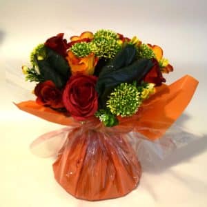 Pompes Funèbres Grosso : Bouquet bulle roses rouge orange (D)