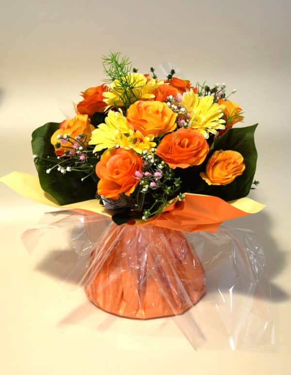 Pompes Funèbres Grosso : Bouquet bulle roses gerberars orange (M)