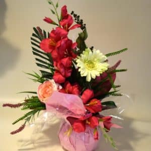 Pompes Funèbres Grosso : Bouquet bulle hauteur glaieul rose (D)