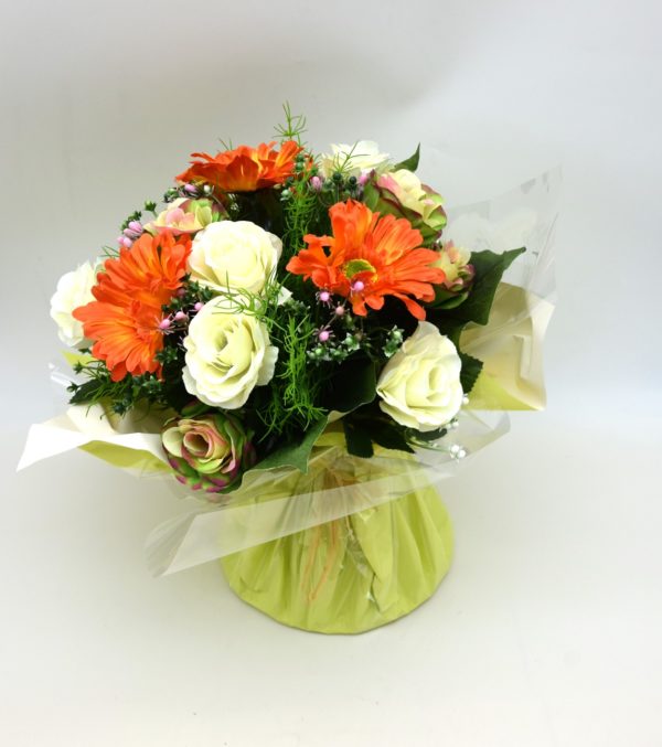 Pompes Funèbres Grosso : Bouquet bulle 06 blanc orange (E)