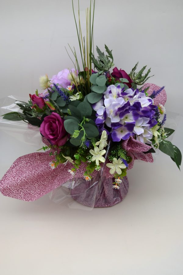 Pompes Funèbres Grosso : Bouquet bulle bohème rose et violet (B)