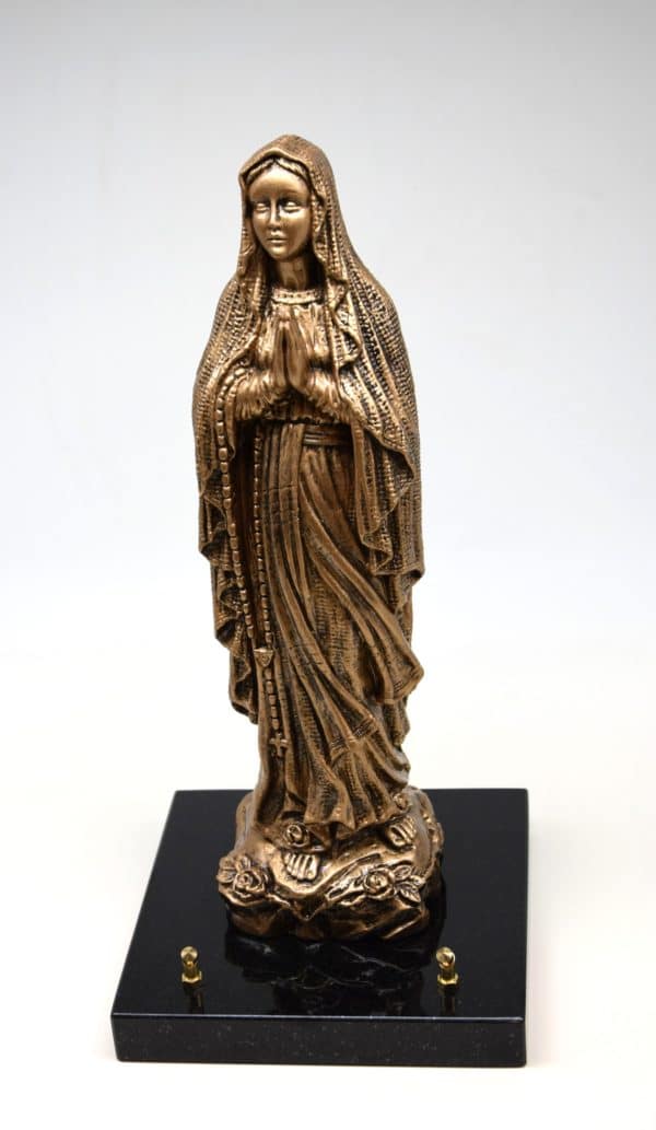 Pompes Funèbres Grosso : Vierge de Lourdes bronzée 40cm sur socle