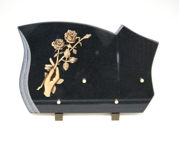 Pompes Funèbres Grosso:Plaque granit noir main tige rose