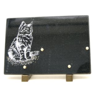 Pompes Funèbres Grosso : Plaque granit rectangulaire litho chat