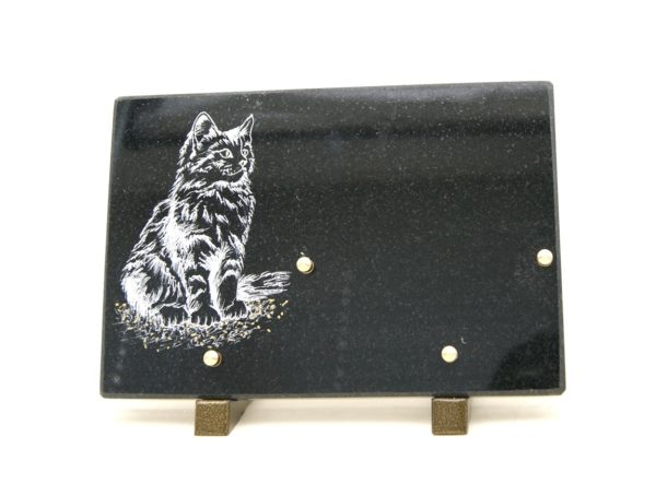 Pompes Funèbres Grosso : Plaque granit rectangulaire litho chat