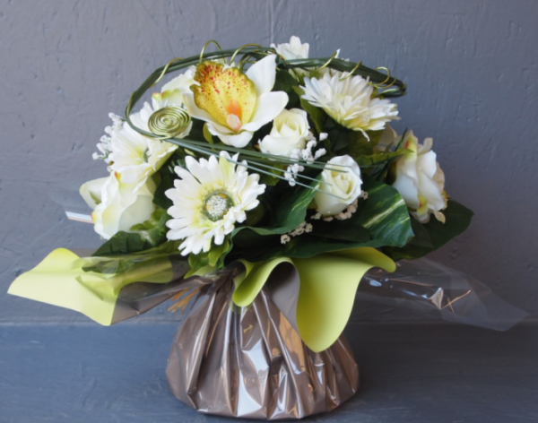 Pompes Funèbres Grosso : Bouquet bulle gerberas orchi blanc