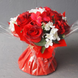 Pompes Funèbres Grosso : Bouquet bulle roses hortensias fresias rouge