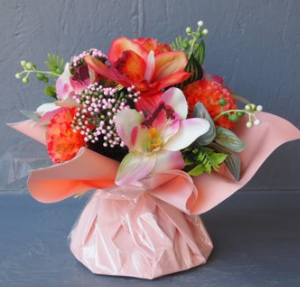 Pompes Funèbres Grosso : Petit bouquet bulle saumon 07N24