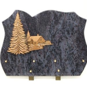 Pompes Funèbres Grosso : Plaque granit sapins maison MB