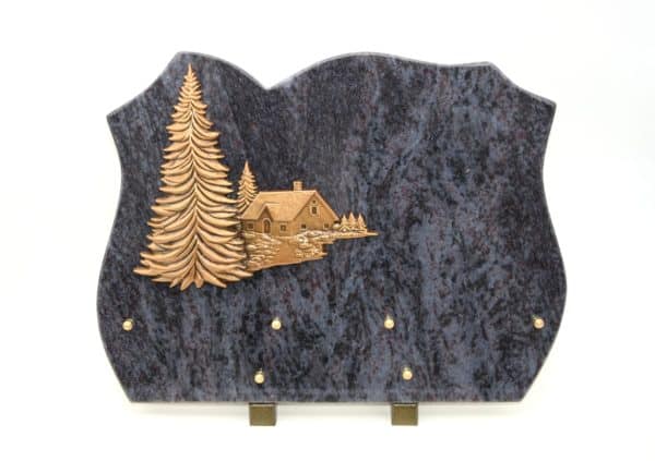Pompes Funèbres Grosso : Plaque granit sapins maison MB