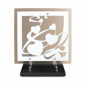 Pompes Funèbres Grosso : Plaque altu carré 30X30 Cm Blanc satine envol de coeurs