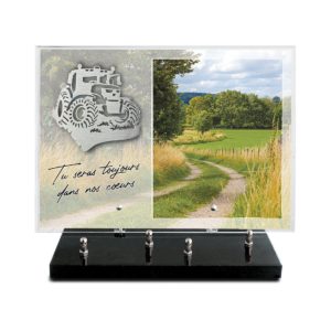 Pompes Funèbres Grosso : Plaque altu image motif inox tracteur 25X35CM