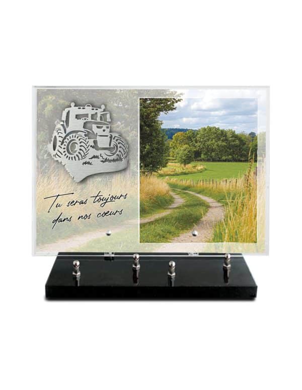 Pompes Funèbres Grosso : Plaque altu image motif inox tracteur 25X35CM