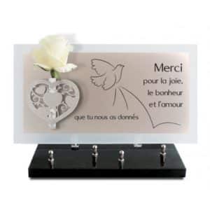 Pompes Funèbres Grosso : Plaque altu texte gravé 20X37CM Soliflore inox
