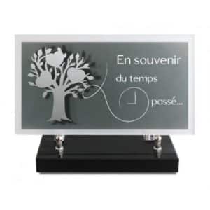 Pompes Funèbres Grosso : Plaque altu texte gravé décor inox En souvenir... 14x25cm