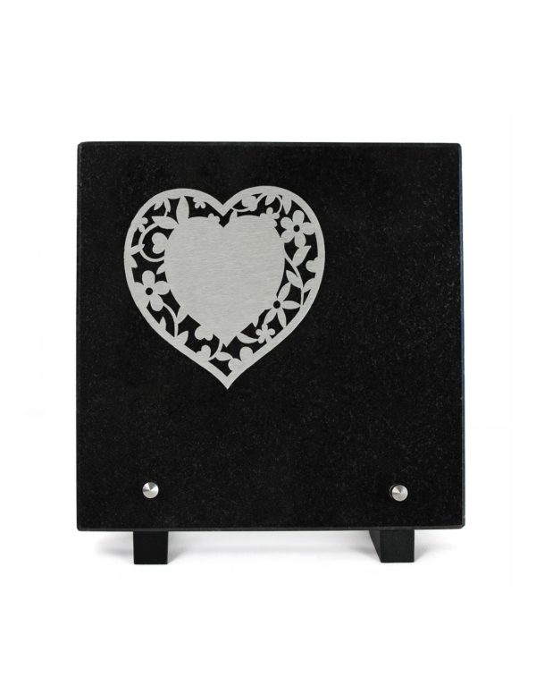 Pompes Funèbres Grosso : Plaque granit motif inox coeur 20x20