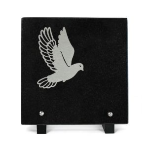 Pompes Funèbres Grosso : Plaque granit motif inox colombe 20x20