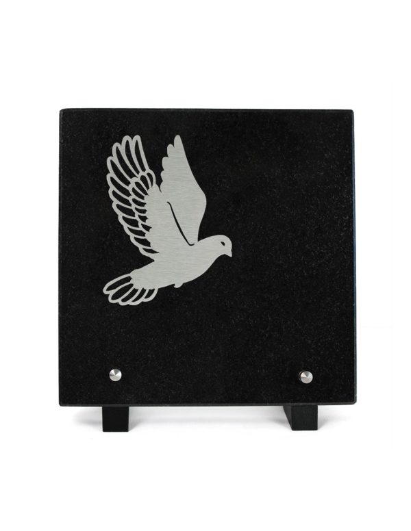 Pompes Funèbres Grosso : Plaque granit motif inox colombe 20x20
