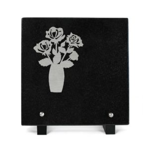 Pompes Funèbres Grosso : Plaque granit motif inox rose 20x20