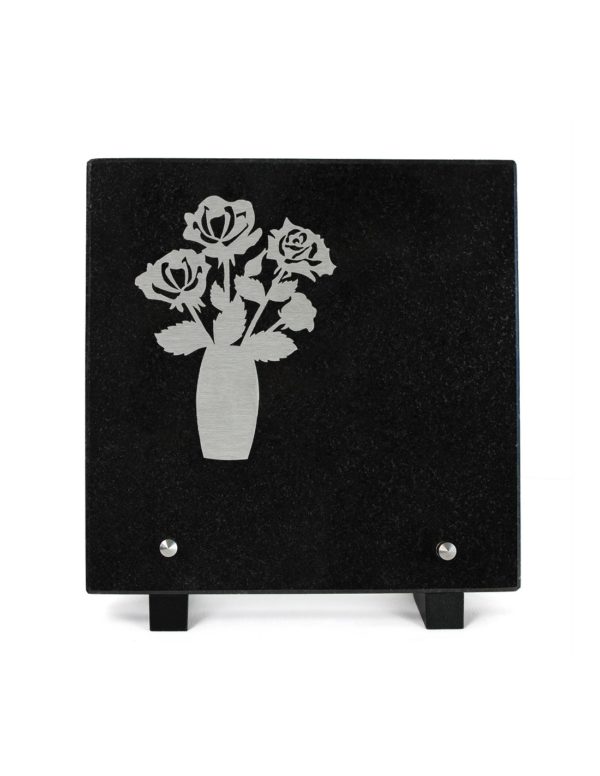 Pompes Funèbres Grosso : Plaque granit motif inox rose 20x20