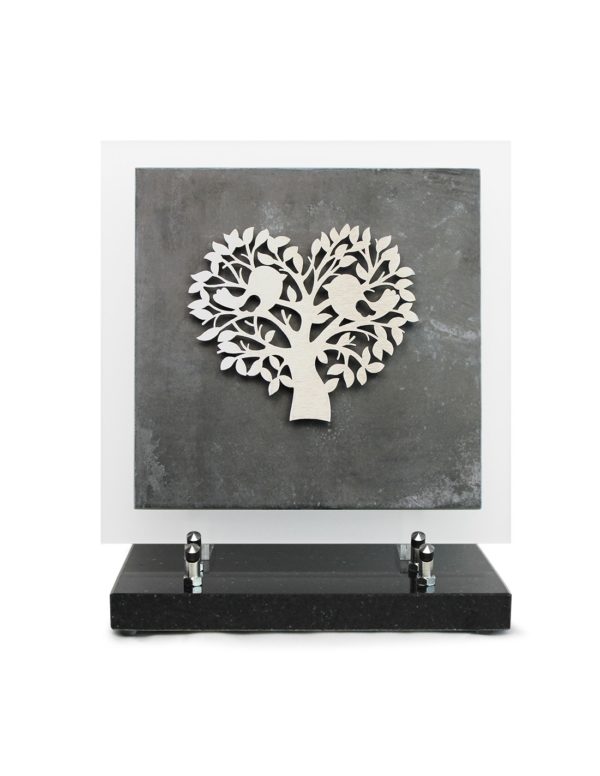 Pompes Funèbres Grosso : Plaque grés céram 24X24CM motif Inox arbre