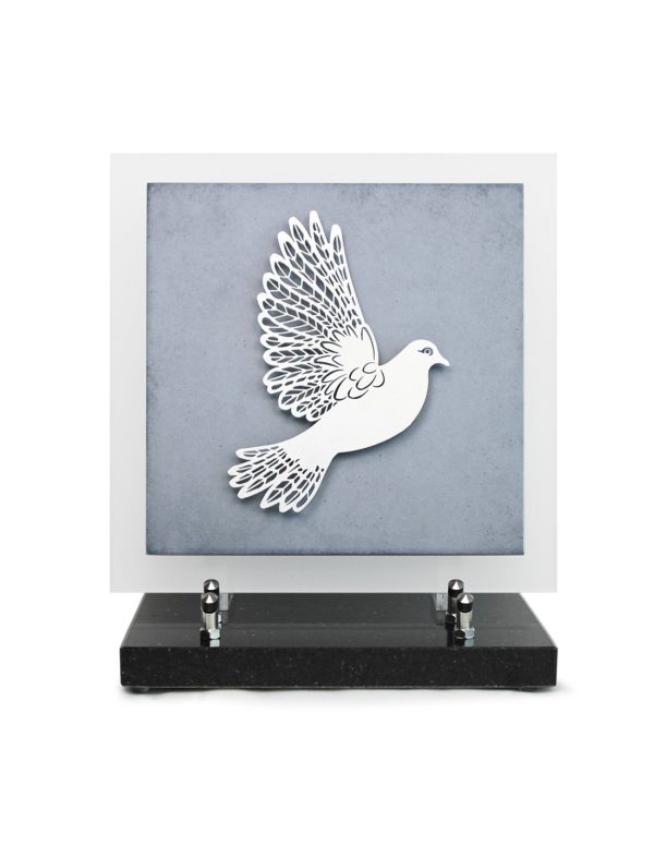 Pompes Funèbres Grosso : Plaque grés céram 24X24CM motif Inox colombe