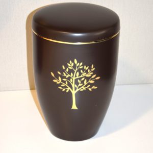 Pompes funèbres Grosso : Urne alu brune arbre filet or Ø18 x H25