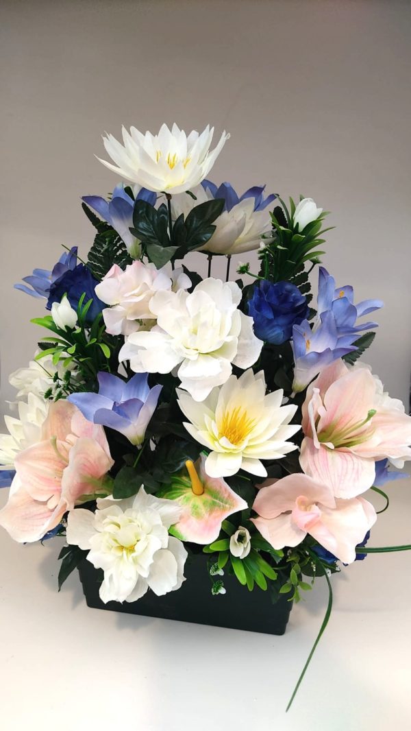Pompes Funèbres Grosso : Jardinière blanc bleu
