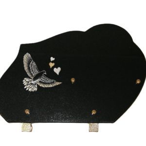 Pompes Funèbres Grosso : Plaque granit litho colombe coeurs