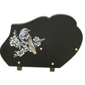 Pompes Funèbres Grosso : Plaque granit lithographie oiseau