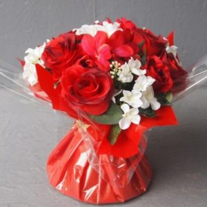 Pompes Funèbres Grosso : Bouquet bulle Rouge h29cmxl26cm