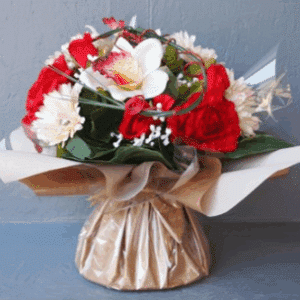 Pompes Funèbres Grosso : Bouquet bulle gerberas orchi rouge h35cmxl32cm