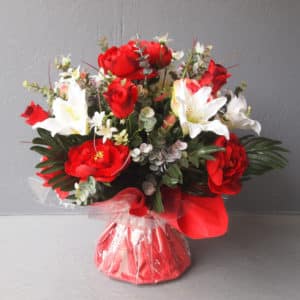 Pompes Funèbres Grosso : Bouquet bulle maxi taille rouge h47cmxl43cm