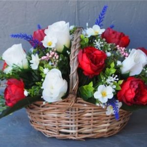 Pompes Funèbres Grosso : Panier fleuri rouge et blanc