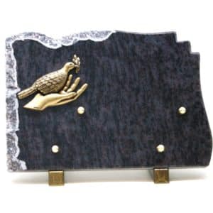 Pompes Funèbres Grosso : Plaque craquelée oiseau main MB