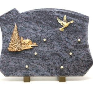 Pompes Funèbres Grosso : Plaque granit MB maison sapins colombe