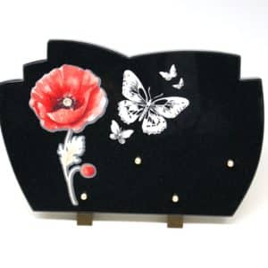 Pompes Funèbres Grosso : Plaque granit alizé coquelicot 35X25 cm
