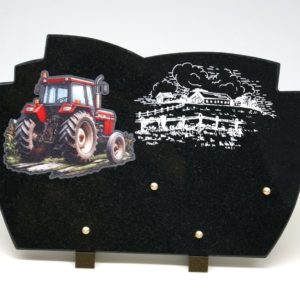 Pompes Funèbres Grosso : Plaque granit alizé tracteur 35X25 cm