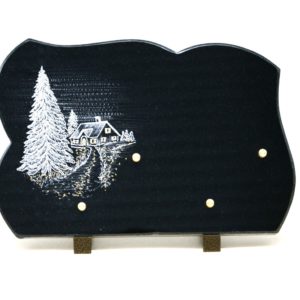 Pompes Funèbres Grosso : Plaque granit maison sapin pyro noir 1