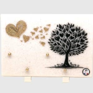 Pompes Funèbres Grosso : Plaque granit neige arbre Coeur 30X20 cm
