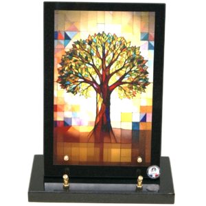 Pompes funèbres Grosso : Plaque granit vitraux arbre 25X30 cm