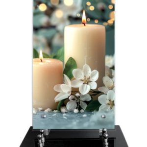 Pompes funèbres grosso: Plaque imprimée 18X30 bougies fleurs