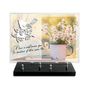 Pompes Funèbres Grosso : Plaque imprimée 25X35 motif inox blanc oiseau